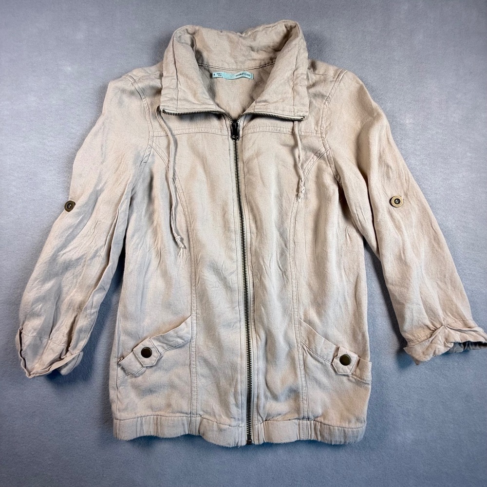 Maurices Tan Beige Full Zip Lightweight Utility Jacket Rayon Small